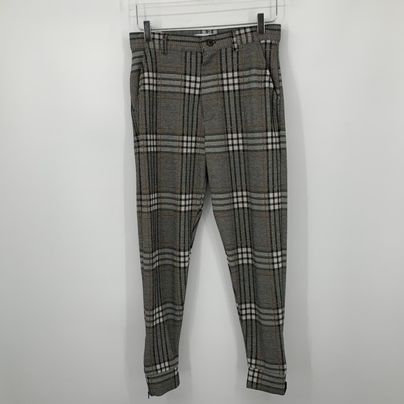 Zara Jogger pants knit plaid black white glen ankle zipper stretch slim Small - Picture 1 of 5